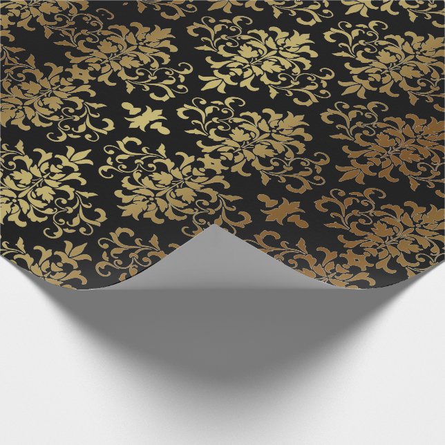 Papel De Presente Dourado Damask Black Script Elegante (Ponta)
