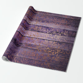 Papel De Presente Dourado Damask on Purple Wood