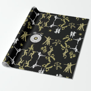 Papel De Presente Dourado Dançarino Padrão em Casa