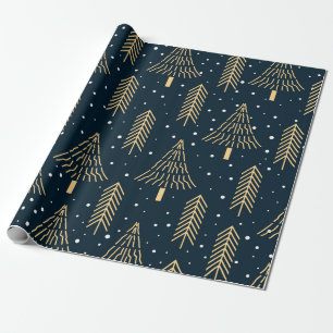 Papel De Presente Dourado e bonito padrão verde de árvore de Natal
