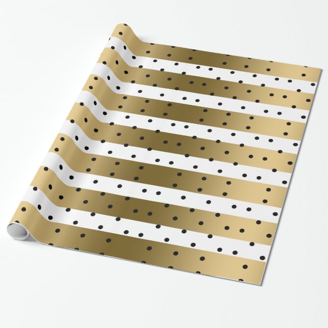 Papel De Presente Dourado e branco com Bolinhas pretas (Desenrolado)