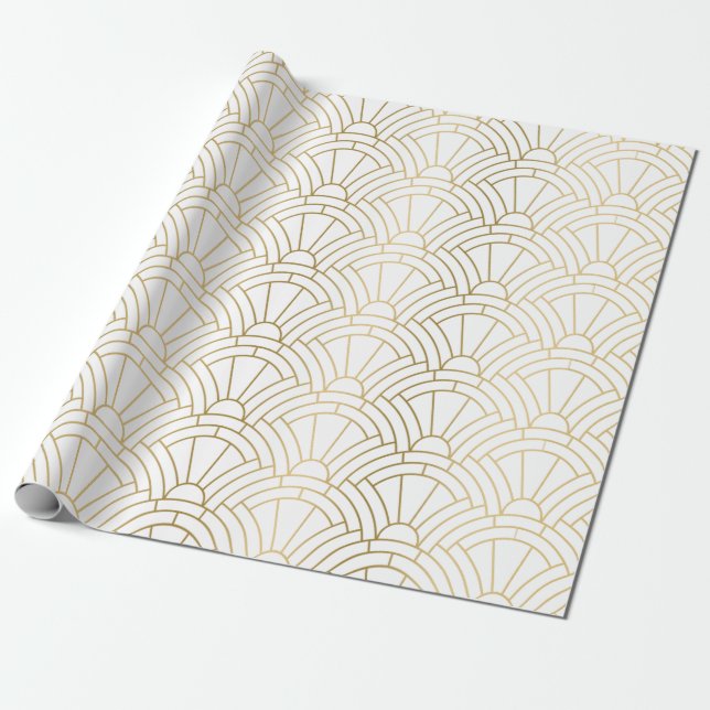 Papel De Presente Dourado e branco, padrão sem desobediência de art- (Desenrolado)