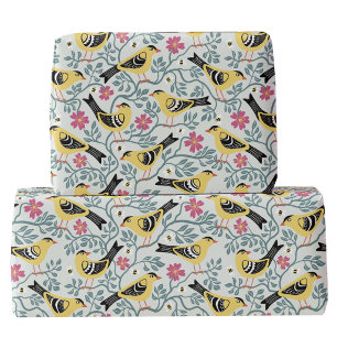 Papel De Presente Dourado e Flor de Pássaro Rosa da Pradaria