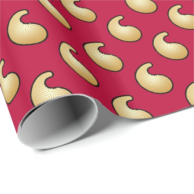 Papel De Presente Dourado e maroon paisley (Ponta do rolo)