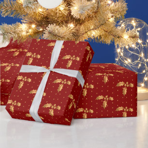 Papel De Presente Dourado e Red Christmas Holly
