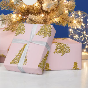 Papel De Presente Dourado e Rosa Dourado padrão de Árvore de Natal