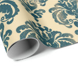 Papel De Presente Dourado e Vintage Blue Rustic Modern Glam Damask<br><div class="desc">papel de empacotamento personalizado</div>