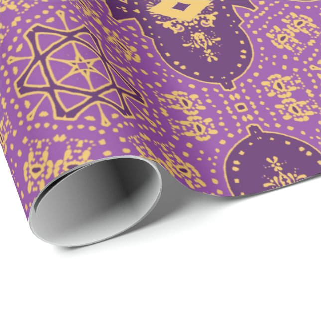 Papel De Presente Dourado e Violetas (Ponta do rolo)
