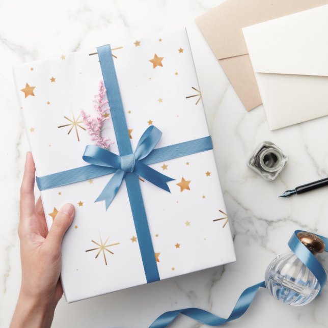 Papel De Presente Dourado Elegante Branco Moderno (Presentear)