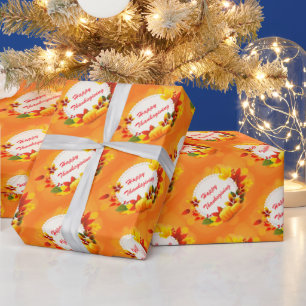 Papel De Presente Dourado Feliz Dia de Ação de Graças Pumpkin