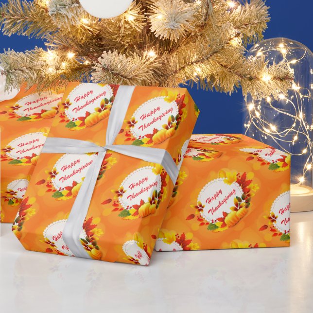 Papel De Presente Dourado Feliz Dia de Ação de Graças Pumpkin (Feriados)