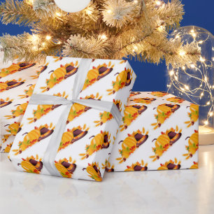 Papel De Presente Dourado Feliz Dia de Ação de Graças Pumpkin