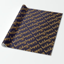 Papel De Presente Dourado feriado feliz Script Deep Blue Marinho