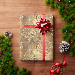 Papel De Presente Dourado Férias Natalino Metálico Damasko Elegante