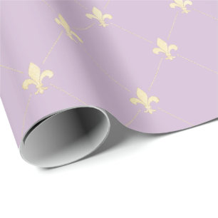 Papel De Presente Dourado Fleur-de-Lis em Dusky Lilac