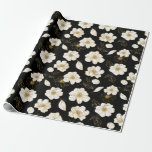 Papel De Presente Dourado Floral branco em preto<br><div class="desc">Ouro elegante aparado de flores em fundo preto,  este papel de embrulho são casamentos excelentes,  chás de panela,  aniversários ou qualquer ocasião.</div>
