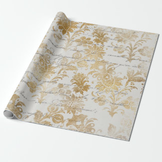 Papel De Presente Dourado Floral francês Vintage