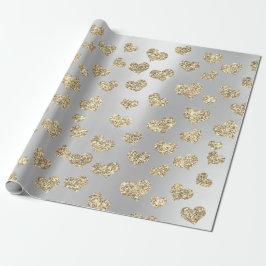 Papel De Presente Dourado Foxier Hearts Confetti Metallic Silver Spa