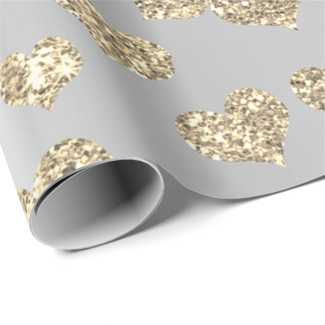 Papel De Presente Dourado Foxier Hearts Confetti Metallic Silver Spa (Ponta do rolo)