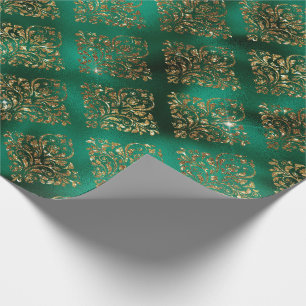 Papel De Presente Dourado Green Damask Elegante Natal