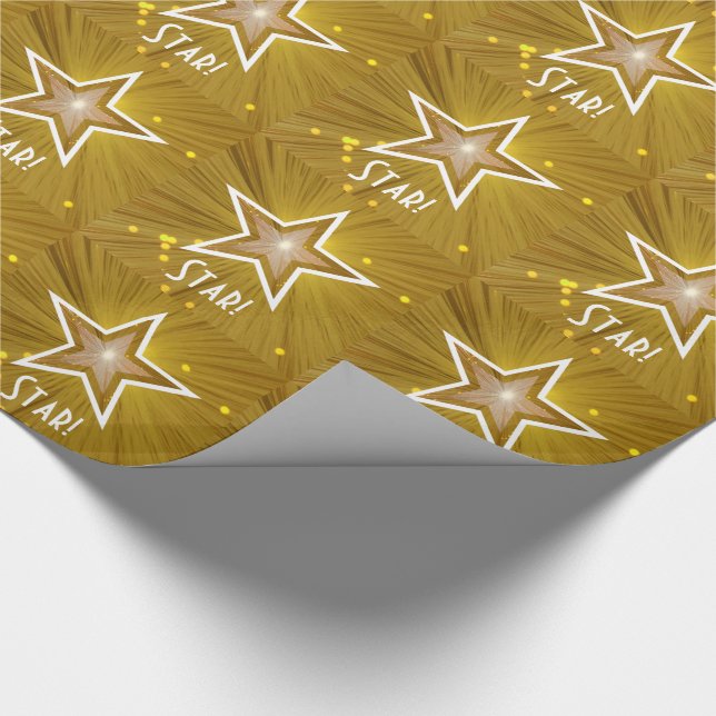 Papel De Presente Dourado impressão Star! Texto branco (Ponta)