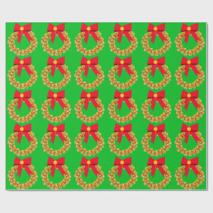 Papel De Presente Dourado Jingle Bells Wreath Green WrapPaper