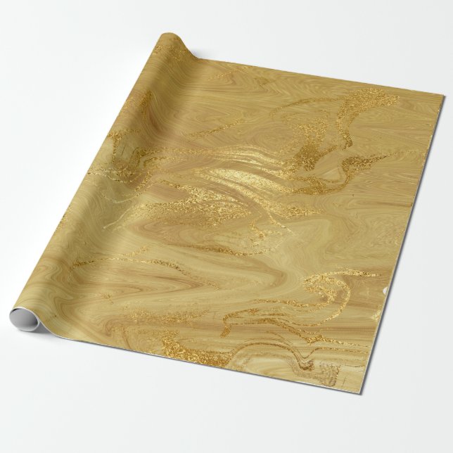 Papel De Presente Dourado Marble Molten Glam Shiny (Desenrolado)