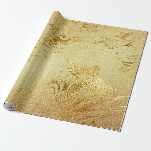 Papel De Presente Dourado Marble Molten Glam Shiny (Desenrolado)