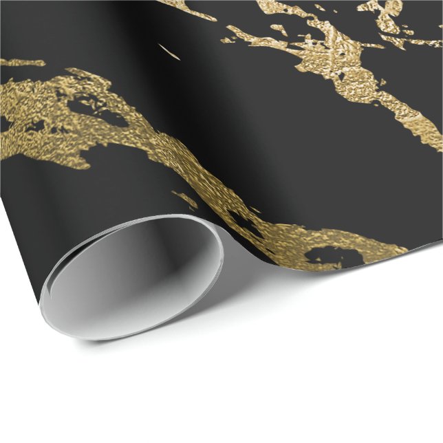 Papel De Presente Dourado Marble Shiny Glam Black Abstrato VIP (Ponta do rolo)
