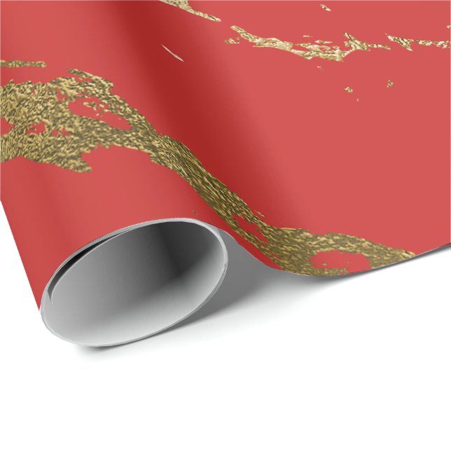 Papel De Presente Dourado Marble Shiny Glam Vivid Vermelho Brilhante (Ponta do rolo)