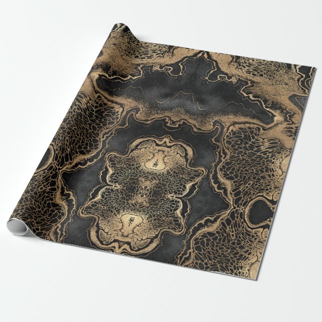 Papel De Presente Dourado mármore negro Bonito (Desenrolado)