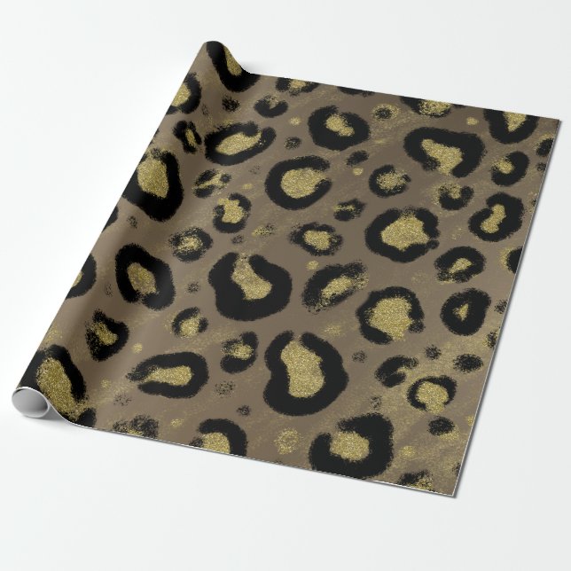 Papel De Presente Dourado Marrom Brilho & Impressão Leopardo Cheetah (Desenrolado)