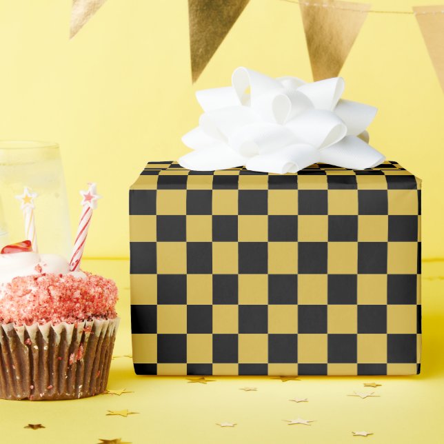 Papel De Presente Dourado Metálico com Estilo de Quadrado Preto (Festa de aniversário)