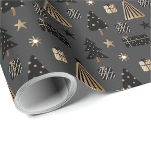 Papel De Presente Dourado Natal e Preto Elegante do Scandi