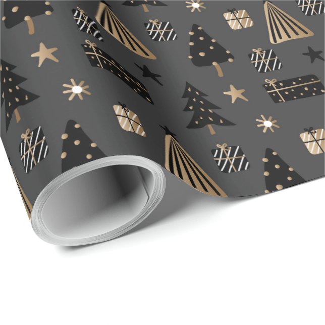 Papel De Presente Dourado Natal e Preto Elegante do Scandi (Ponta do rolo)