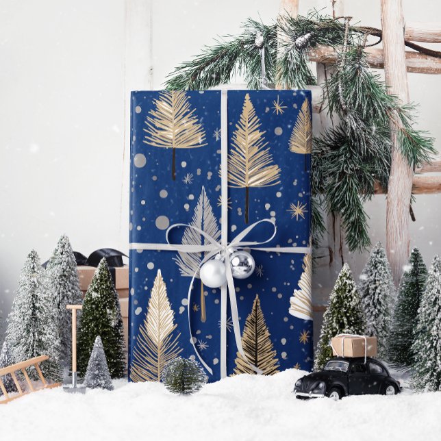 Papel De Presente Dourado Natal Lux no Papel Azul de Embalagem (Wrap your gifts in elegance with Lux Christmas Gold on Blue—pure holiday magic!)