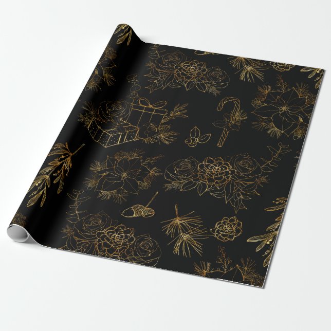 Papel De Presente Dourado padrão de Natal (Desenrolado)