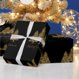 Papel De Presente Dourado Papel de Embalagem de Árvores de Natal Fel