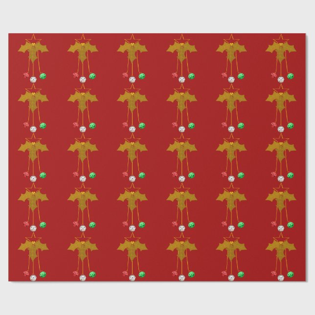 Papel De Presente Dourado Piso e Sinos de Jingle Papel de enrolament (Aberto)