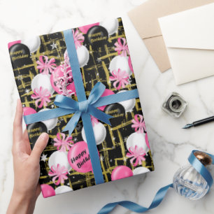 Papel De Presente Dourado preto cor-de-rosa Aniversário Fim do Bal