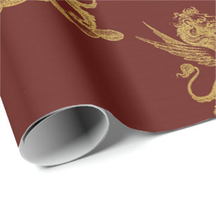 Papel De Presente Dourado Real Leões Justamente Rei Maroon Vermelho