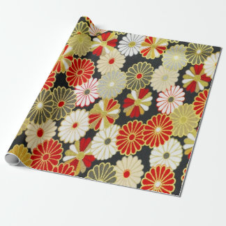 Papel De Presente Dourado Red White Kimono Floral Decoupage