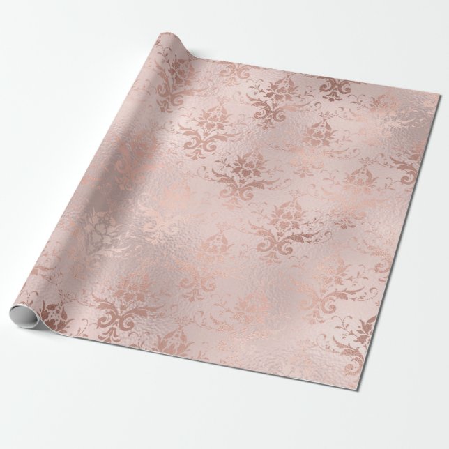 Papel De Presente Dourado Rosa e Damasco Rosa (Desenrolado)