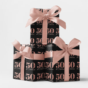Papel De Presente Dourado Rosa Espelhado 50 & Fabuloso em Preto