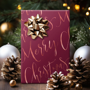 Papel De Presente Dourado Rosa Feliz Natal Caligrafia burgundy