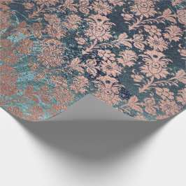 Papel De Presente Dourado Rosa Royal Chic Teal Blush Metálico Floral