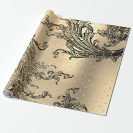 Papel De Presente Dourado Royal Damask Hearts Black French Sepia Fau