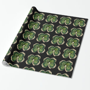 Papel De Presente Dourado Saint Patrick Shamrock Jewel com Pérolas