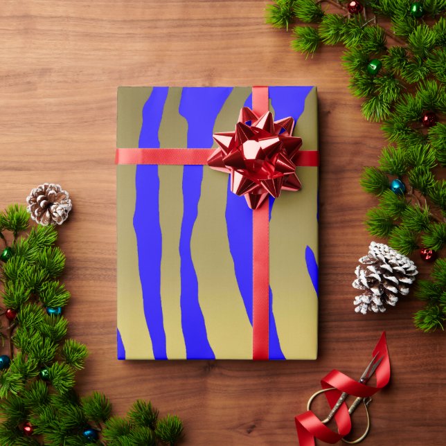Papel De Presente Dourado Tigre Azul (Presente de Natal)