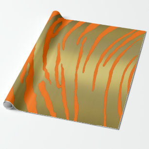 Papel De Presente Dourado Tigre Laranja